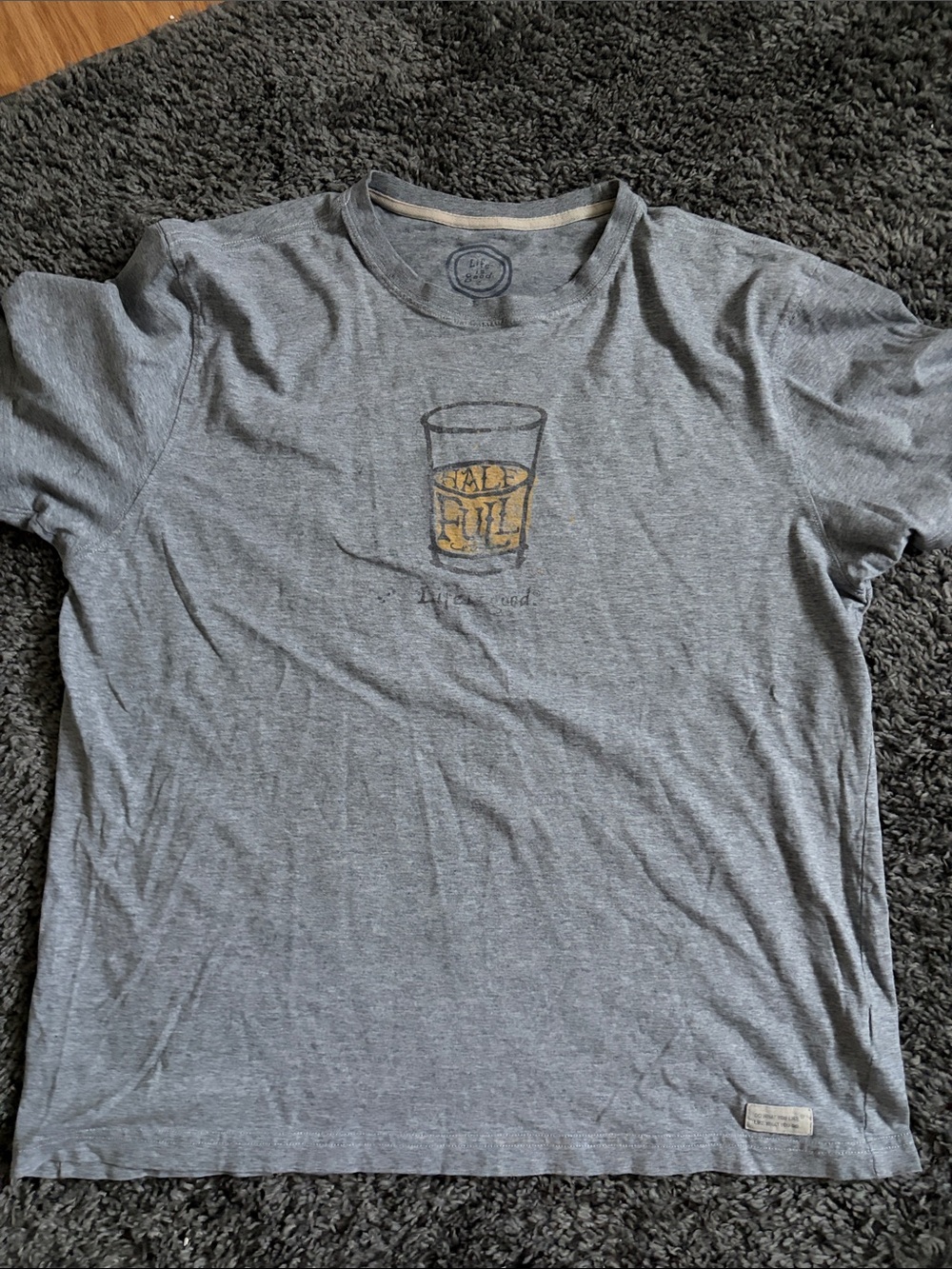 Life Is Good Men's Heather Gray Tee with Yellow Glass Graphic